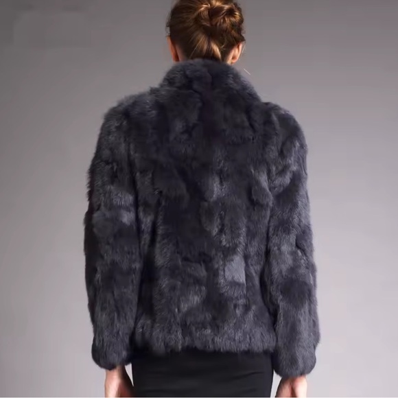 Women's Real Black Fur Jacket (dark gray) - Picture 4 of 4